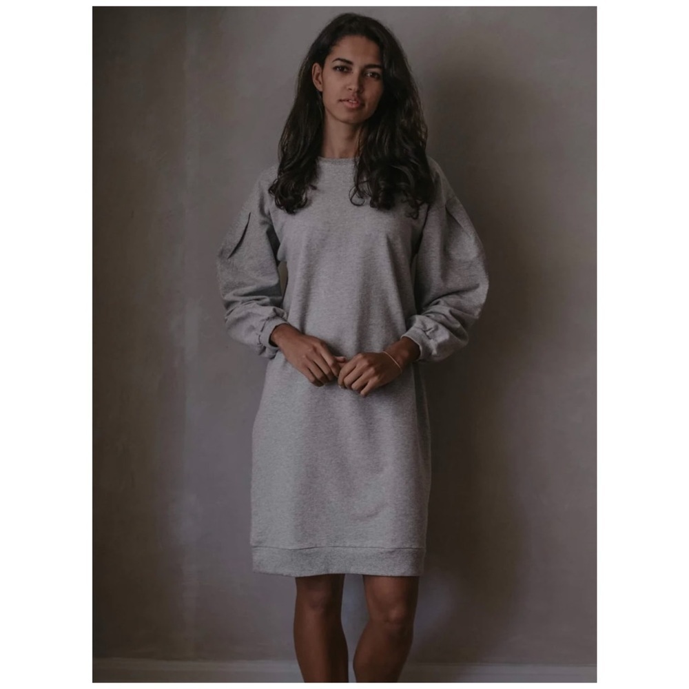 The Simple Folk Organic Cozy Farmhouse Oversized Fleece Dress Gray Melange 2
